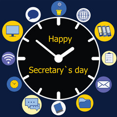 Card Happy Secretary.
Vector information icons concept on the theme of the working day of the secretary.