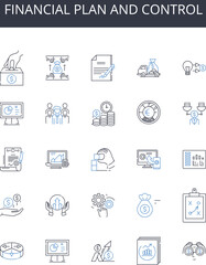 financial plan and control line icons collection. Response, Analysis, Metrics, Reports, Interface, Insight, Evaluation vector and linear illustration. Reviews,Scores,Tracking outline signs set