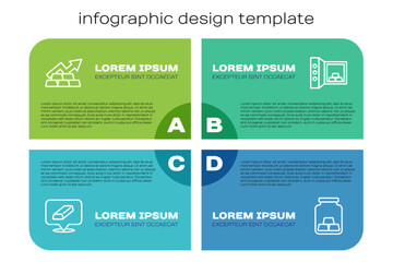Set line Gold bars, Growth arrow with gold, and Safe. Business infographic template. Vector