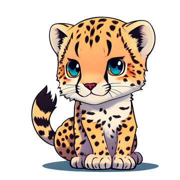 drawing of a cartoon cheetah on a transparent background, print-ready t-shirt design or sticker, generative ai