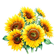 Fototapeta na wymiar bouquet of sunflowers on transparent background, print-ready t-shirt design, generative ai