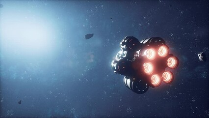 Unidentified alien spaceship flying in space