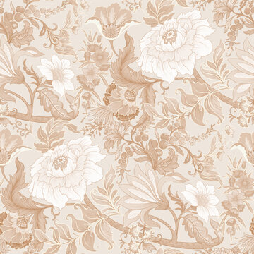 Fototapeta Fantasy flowers in art nouveau style, vintage, old, retro style. Seamless pattern, background. Vector illustration.