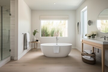 Fototapeta na wymiar Modern interior residential bathroom. Generative AI
