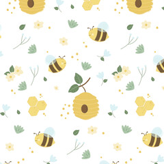 bee cartoon summer pattern
