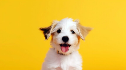 portrait of a  happy dog on yellow background , generative ai