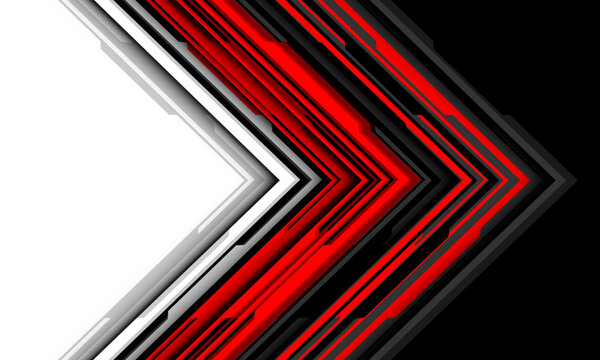 Abstract red black grey arrow cyber circuit pattern direction geometric on white futuristic technology design modern creative background vector
