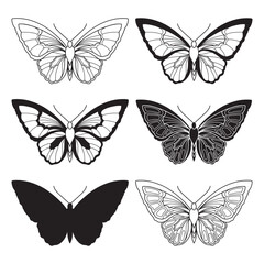 Obraz premium Set of hand drawn butterflies. Otline and silhouette butterflies for posters, frame arts, invitations, greeting cards, etc.