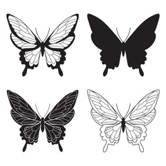 Set of hand drawn butterflies. Otline and silhouette butterflies for posters, frame arts, invitations, greeting cards, etc.