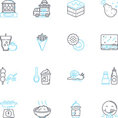 Patisserie linear icons set. Croissants, Macarons, ?clairs, Mille-feuilles, Baguettes, Tarts, Gateaux line vector and concept signs. Truffles,Pralines,Choux outline illustrations