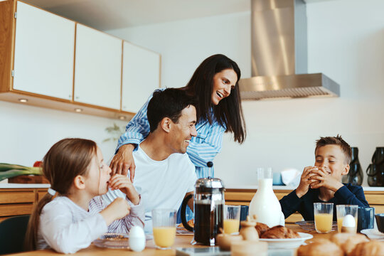 Family having breakfast in the morning