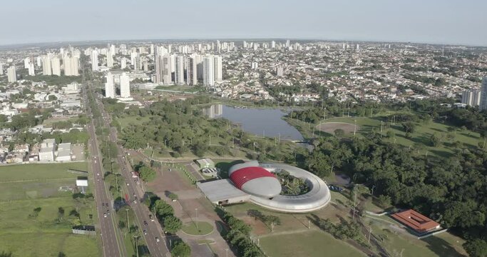 Campo Grande, MS, Brazil, MAR 30 2023, Aerial view of municipal aquarium with several species from the Midwest region. The Aquarium is located in the Indigenous Nations Park