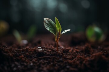 Naklejka na ściany i meble Tiny plant emerging from soil. Generative AI