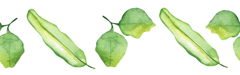 Naklejka premium Watercolor frame - illustration with green leaves and branches and golden elements, for wedding stationery, congratulations, wallpapers and more on white bacground.