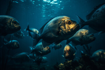 Obraz na płótnie Canvas green fish swimming. Created with generative technology.