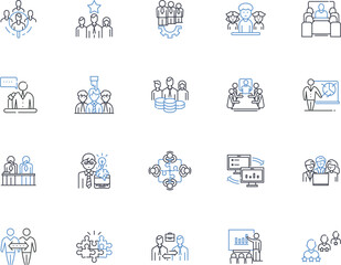 Posse line icons collection. Friends, Crew, Gang, Squad, Allies, Entourage, Tribe vector and linear illustration. Cohort,Pack,Team outline signs set