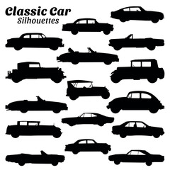 Classic car silhouette vector illustration set.