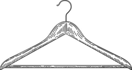 Wooden coat hanger in vintage engraved style. Sketch of coat hanger.