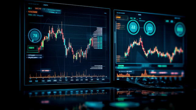 futuristic computer screne with graphs, gerenative AI
