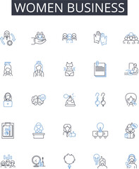 Women business line icons collection. Female entrepreneurship, Ladies' commerce, Women's enterprises, Feminine startups, Woman-led ventures, Female-owned businesses, Lady entrepreneurs vector and