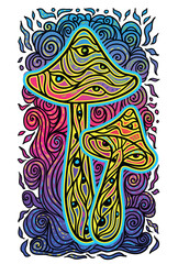 Fototapeta premium Magic Mushrooms. Psychedelic pattern fluorescent, neon