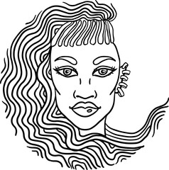 Hand Drawn Doodle Girl in Round Frame.