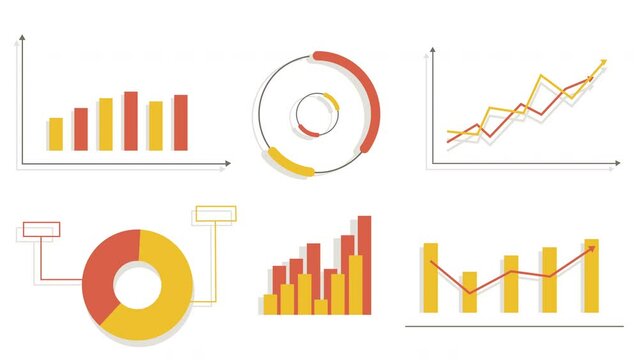 Set of animated infographic elements, diagrams and charts growing on white background. 4K resolution, flat design.
