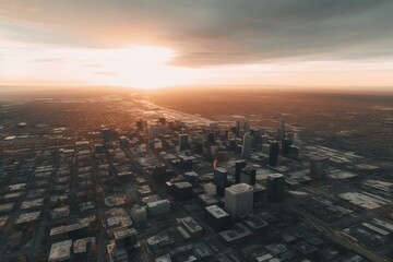 Aerial view of Denver, Colorado skyline captured by drone. Generative AI