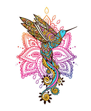 Hummingbird zen ornament mandala. Vector illustration. Colibri