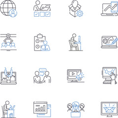 Service providers line icons collection. Professional, Reliable, Trusrthy, Skilled, Experienced, Dependable, Efficient vector and linear illustration. Timely,Expert,Quality outline signs set