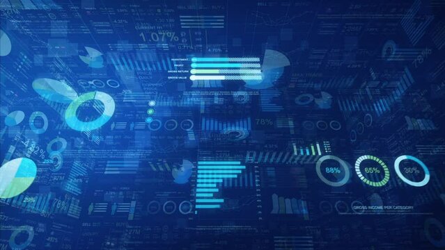 
Blue Financial Data and Charts Animation. Financial Data and Charts Showing Earnings. Stock Numbers Showing Profits and Losses Over Time.  Dolly in.  