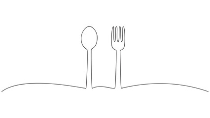 Fork and spoon shape in continuous line drawing style. Vector illustration.