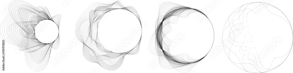 Wall mural abstract oval lines background with geometric circles . vector rotating ellipse line design . poster