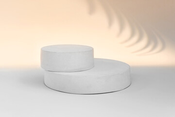 Podium for Cosmetics, Soap, Items Presentation. Abstract Minimal Geometric Sphere. Cylinder Two...