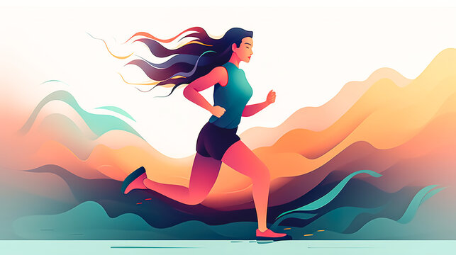 Illustration with a running female athlete, generative AI.