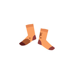 Dirty stained unclean socks requires washing, flat vector illustration isolated.