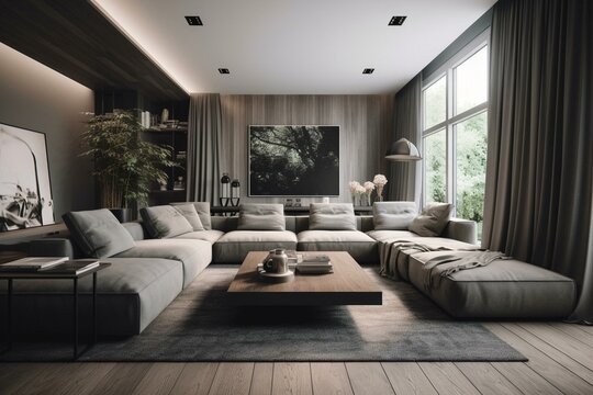 Contemporary living room design concept. Generative AI