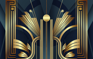 Abstract geometric golden art deco style background.