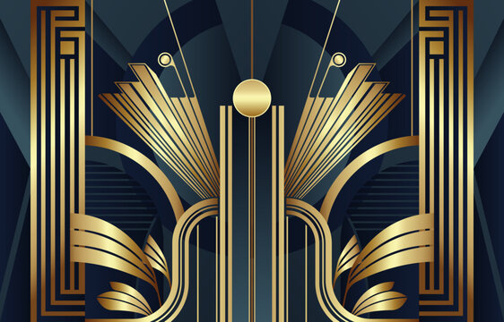 Abstract geometric golden art deco style background.