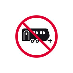 No camping cars prohibited sign, no caravan forbidden modern round sticker, vector illustration