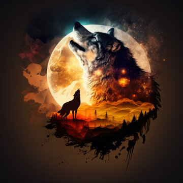 wolf howling at the moon