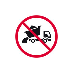 No dumping cargo prohibited sign, dump truck forbidden modern round sticker, vector illustration - 595980206