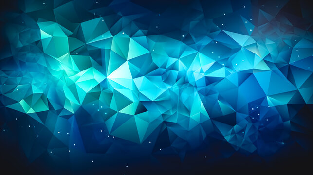 Abstract Low Poly Background Of Triangles In Blue Colors, Generative AI.