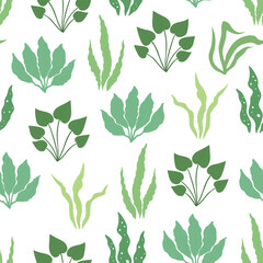 Seamless pattern green seaweed underwater grass vector illustration