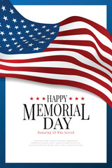 Memorial Day poster templates Vector illustration, USA flag waving with text.