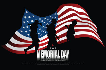 Memorial Day - Remember and honor the United States flag and the soldier holding a gun. Vector illustration