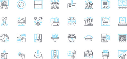Business linear icons set. Profit, Innovation, Strategy, Growth, Investment, Sales, Marketing line vector and concept signs. Success,Nerk,Leadership outline illustrations