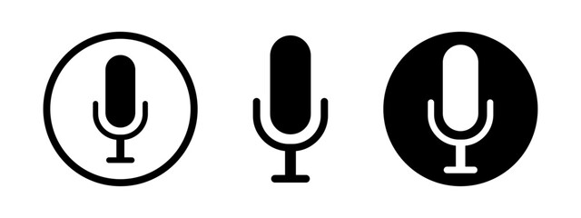 Microphone linear icons set. Equipment for karaoke and podcast. Music record symbol.