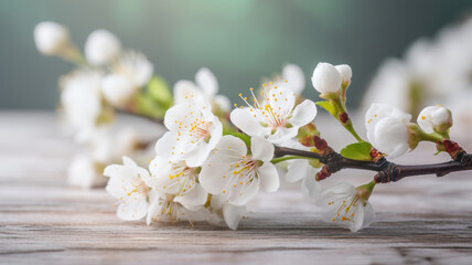 Fototapeta na wymiar Blossoming Apricot Tree Branches: Nature Concept for Web Banners and Greetings. Serene Springtime Floral Background of Cherry Blossoms and Tender Flowers