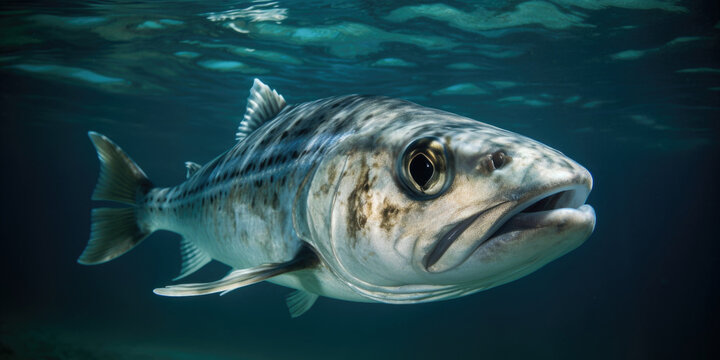 payara fish side view underwater looking at the camera, blue water , generative ai
